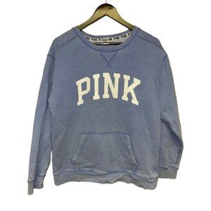 PINK Victoria's Secret Blue Spell Out Crew Neck  Sweatshirt Women's Small